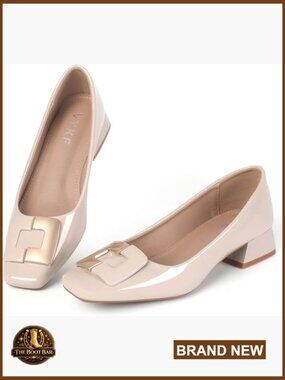 Women's Low Chunky Block Heel Leather Square Toe Dress Pumps Shoes